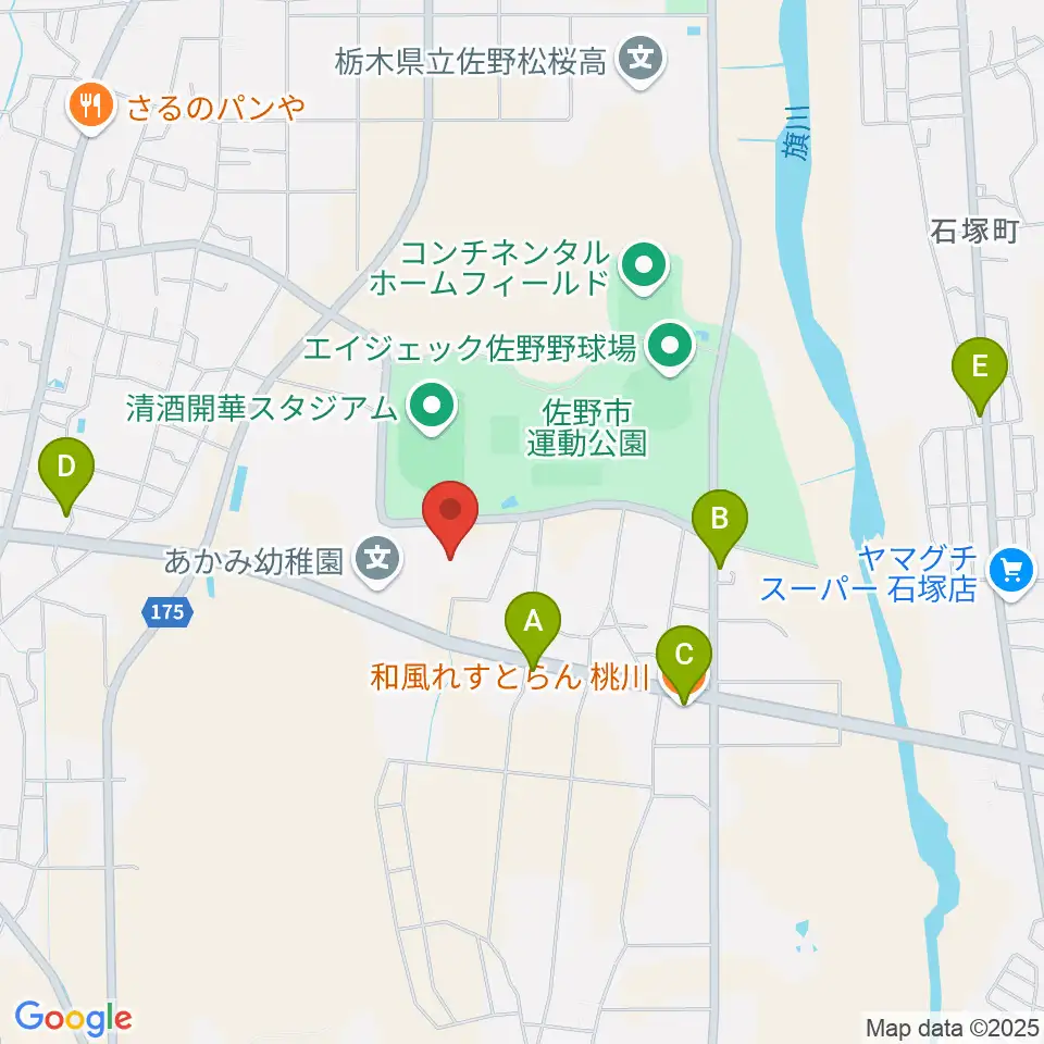 ハートフル保険フィールド周辺のファミレス・ファーストフード一覧地図