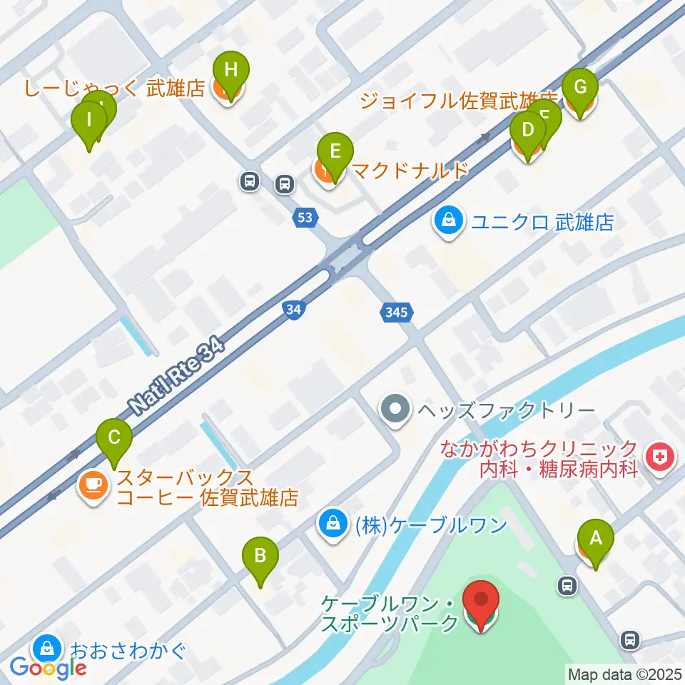 ケーブルワン・スポーツパーク周辺のファミレス・ファーストフード一覧地図