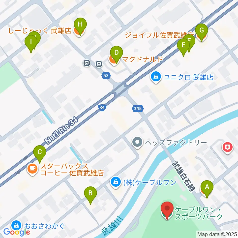 ケーブルワン・スポーツパーク周辺のファミレス・ファーストフード一覧地図