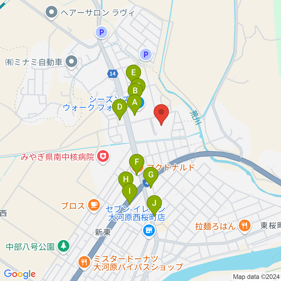 ヒルズはねっこアリーナ周辺のファミレス・ファーストフード一覧地図