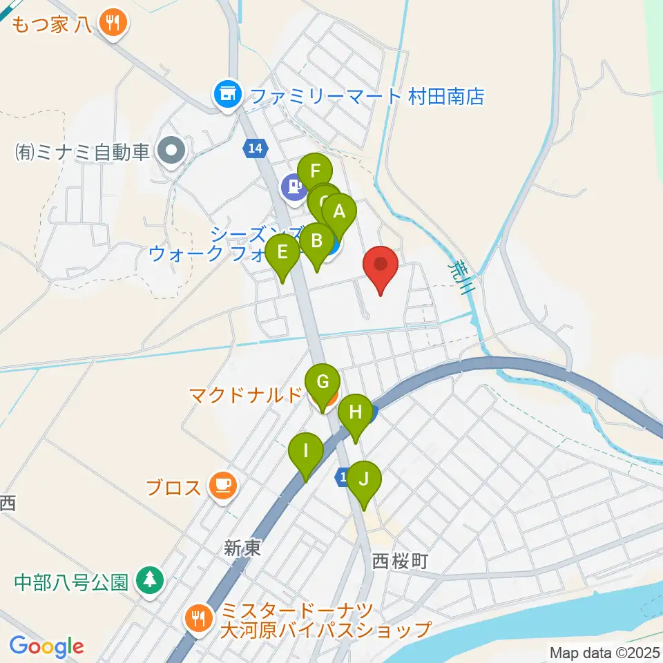 ヒルズはねっこアリーナ周辺のファミレス・ファーストフード一覧地図