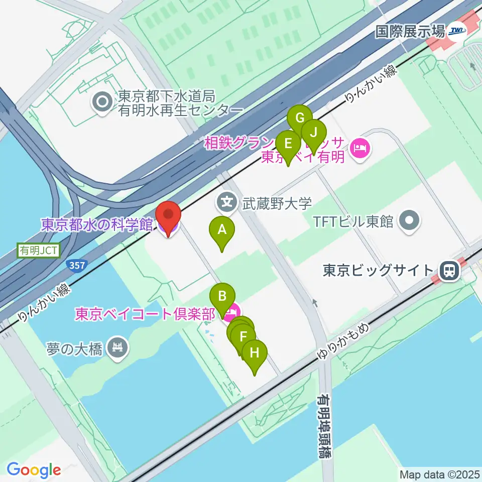 東京都水の科学館周辺のファミレス・ファーストフード一覧地図