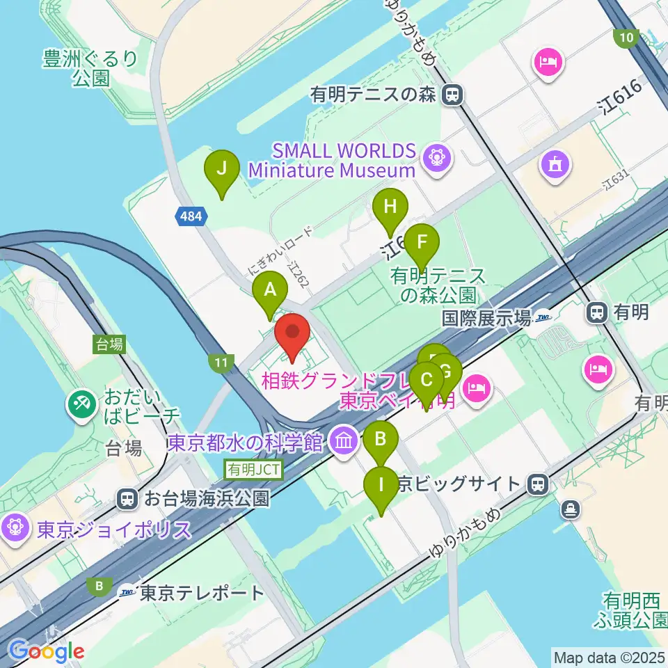 有明スポーツセンター周辺のファミレス・ファーストフード一覧地図