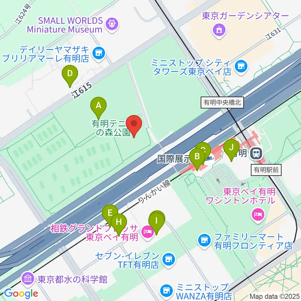 有明テニスの森公園ショーコート周辺のファミレス・ファーストフード一覧地図