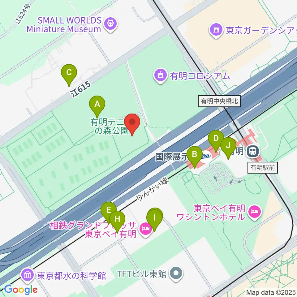 有明テニスの森公園ショーコート周辺のファミレス・ファーストフード一覧地図