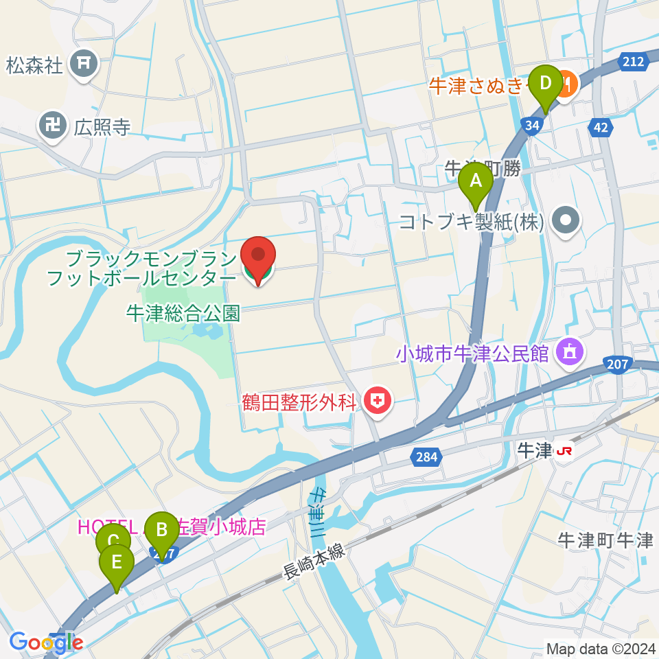 ブラックモンブランフットボールセンター周辺のファミレス・ファーストフード一覧地図