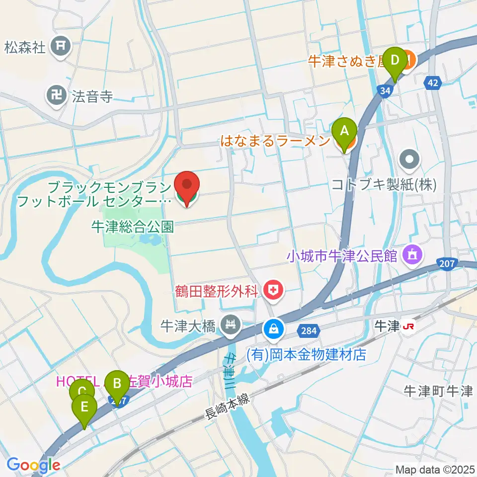 ブラックモンブランフットボールセンター周辺のファミレス・ファーストフード一覧地図