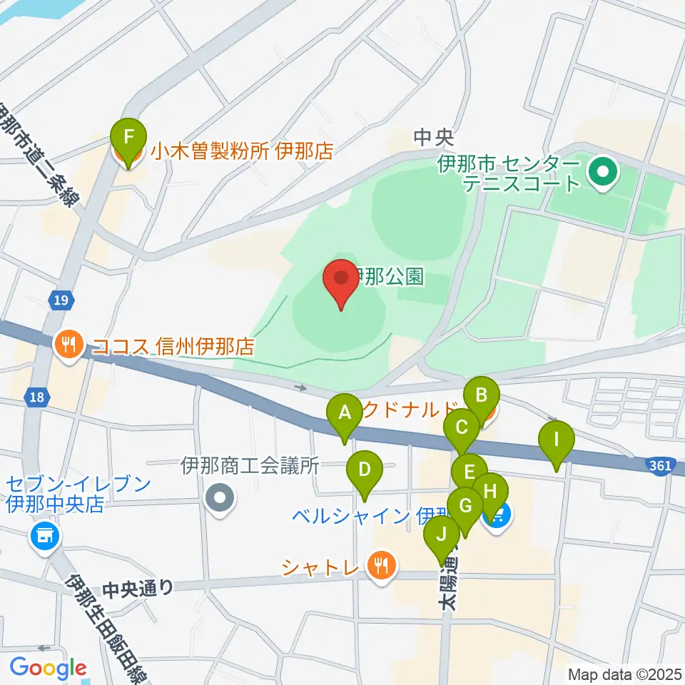 伊那ニッパツ野球場周辺のファミレス・ファーストフード一覧地図