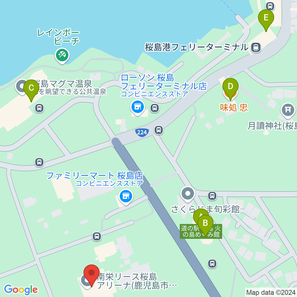 南栄リース桜島アリーナ周辺のファミレス・ファーストフード一覧地図