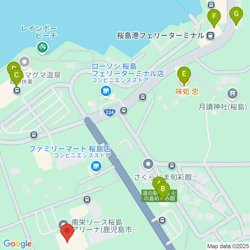 南栄リース桜島アリーナ周辺のファミレス・ファーストフード一覧地図