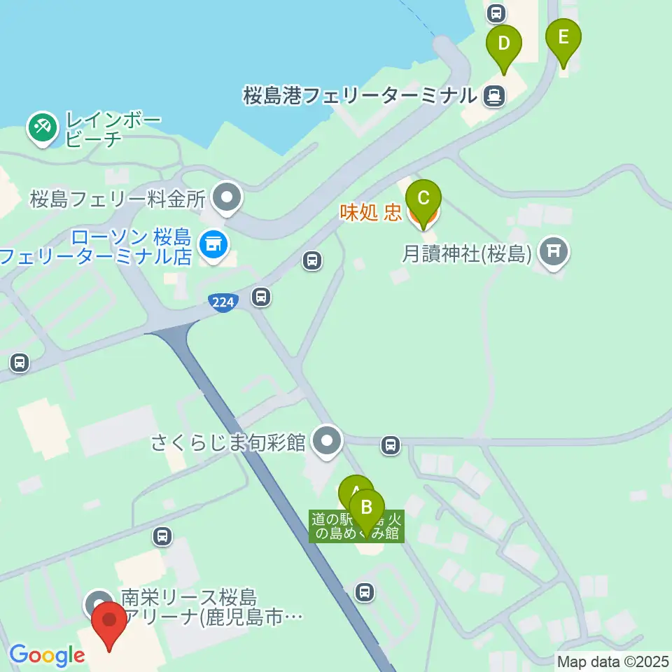 南栄リース桜島アリーナ周辺のファミレス・ファーストフード一覧地図