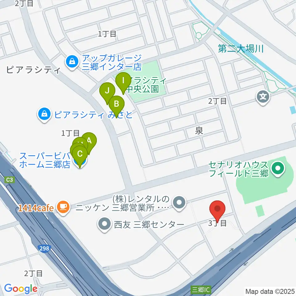 セナリオハウスフィールド三郷周辺のファミレス・ファーストフード一覧地図