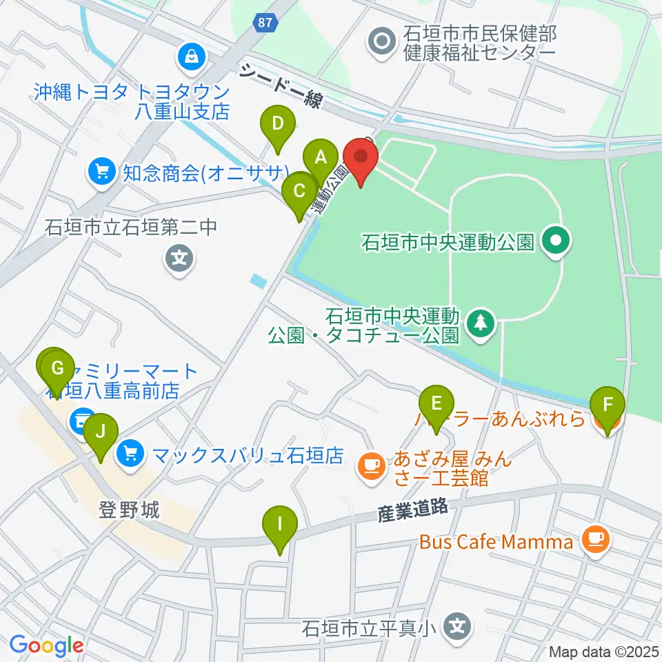 ロートスタジアム石垣周辺のファミレス・ファーストフード一覧地図