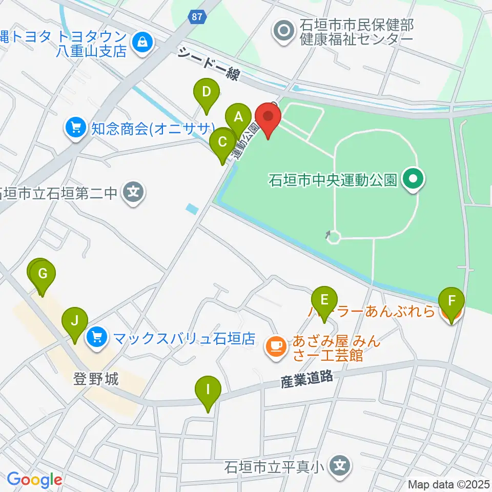 ロートスタジアム石垣周辺のファミレス・ファーストフード一覧地図