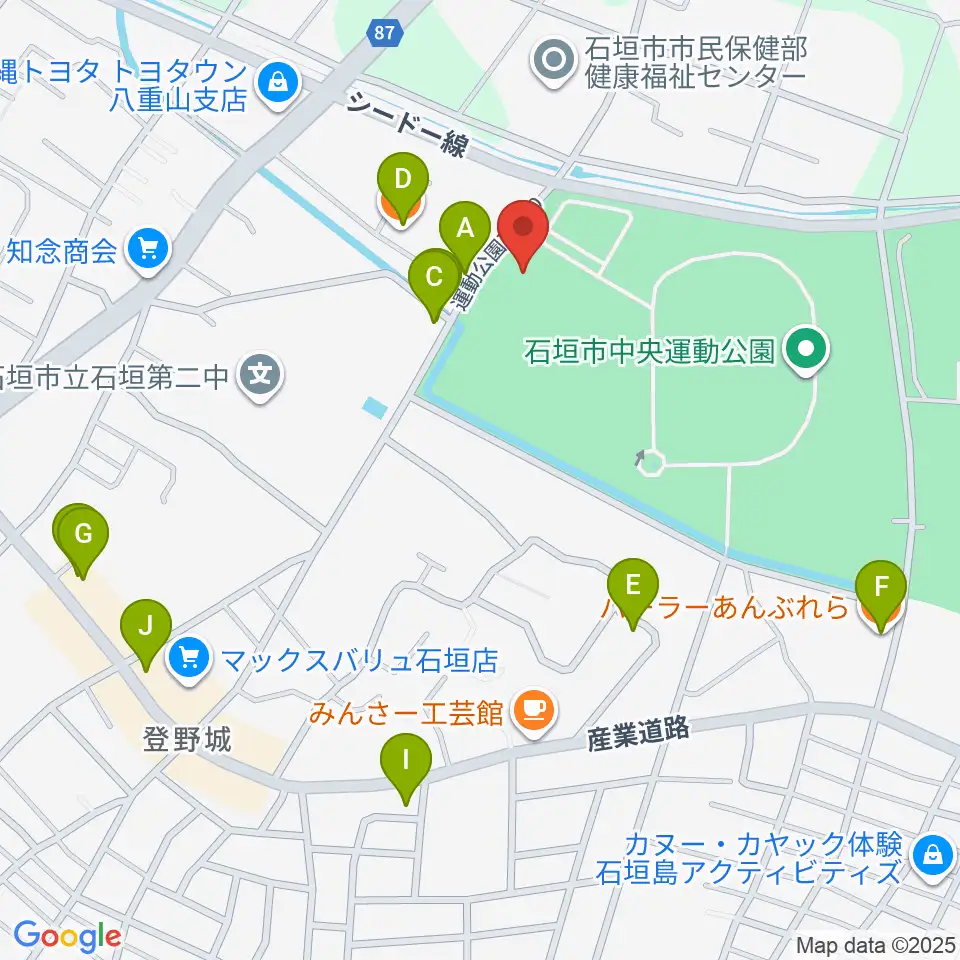 ロートスタジアム石垣周辺のファミレス・ファーストフード一覧地図