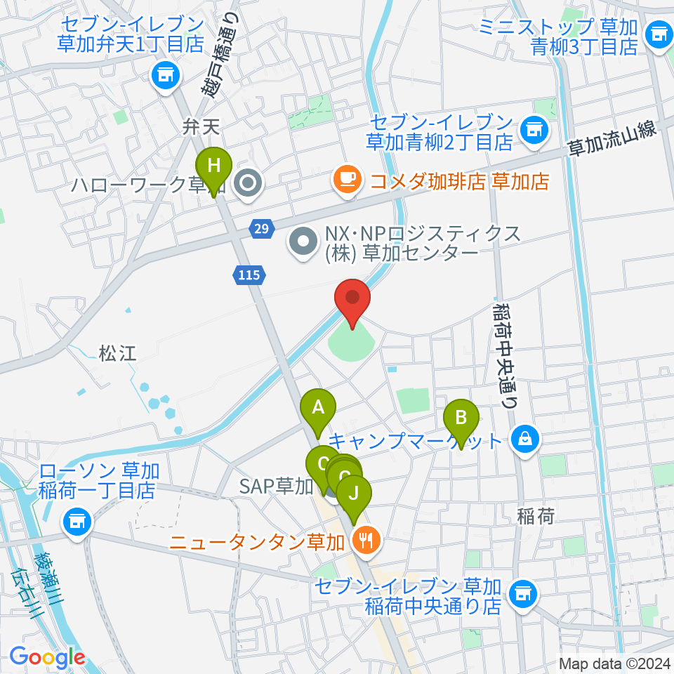 旭鋼管ベースボールパーク周辺のファミレス・ファーストフード一覧地図