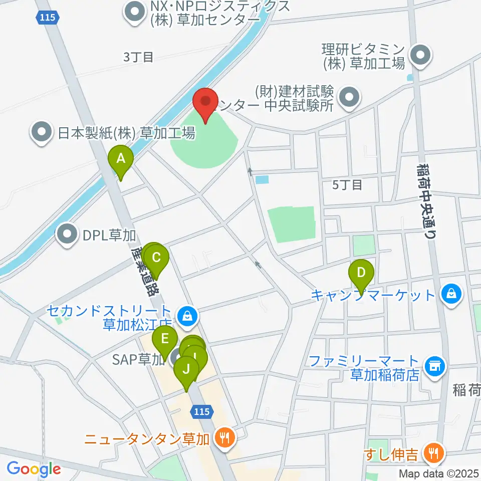 旭鋼管ベースボールパーク周辺のファミレス・ファーストフード一覧地図