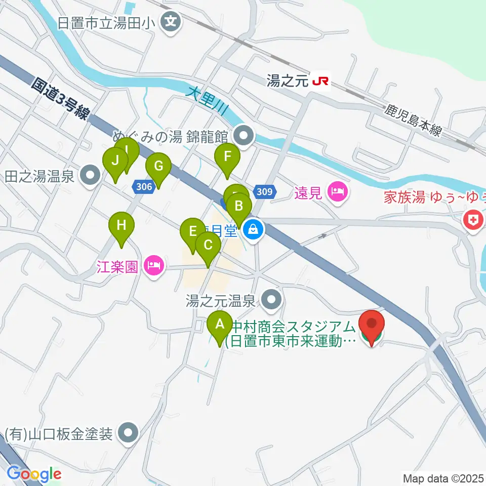 中村商会スタジアム周辺のファミレス・ファーストフード一覧地図