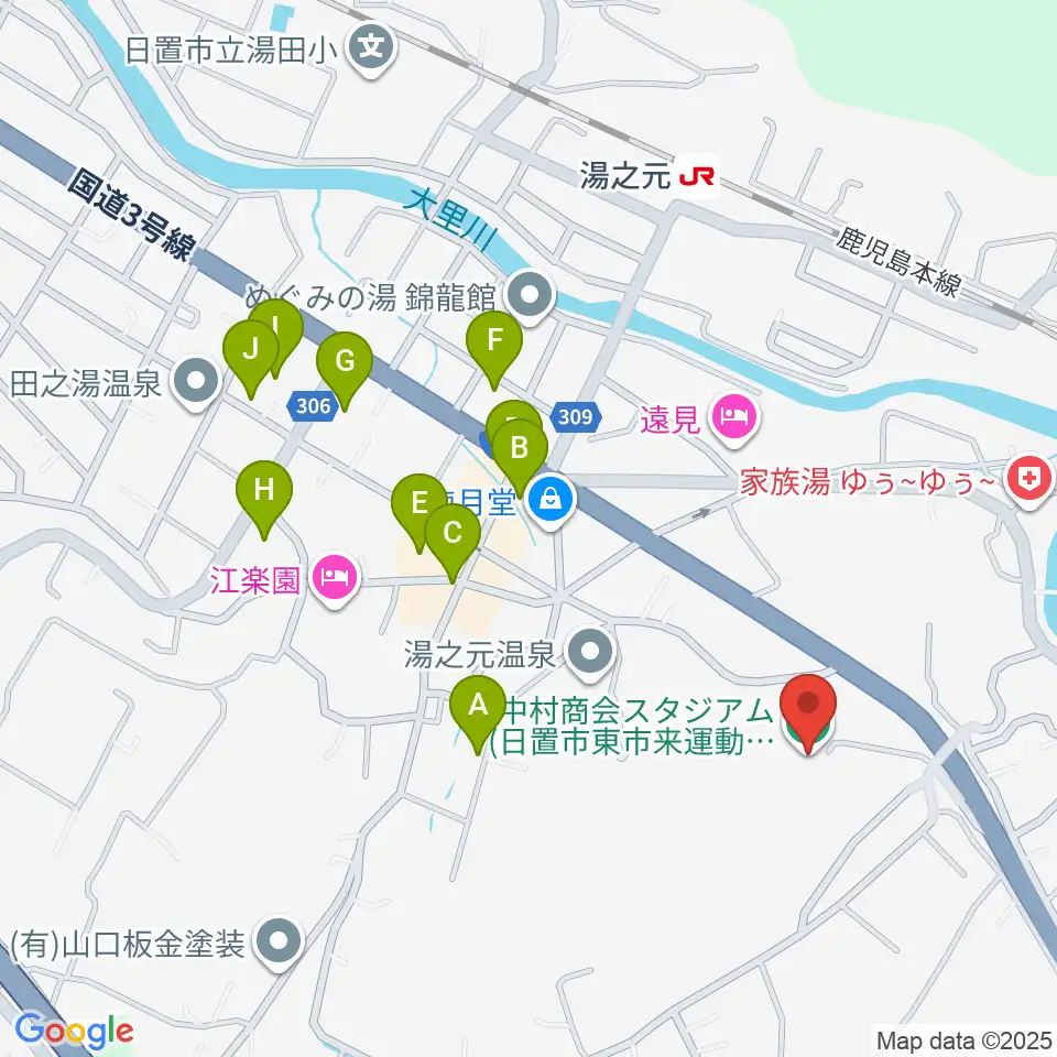 中村商会スタジアム周辺のファミレス・ファーストフード一覧地図