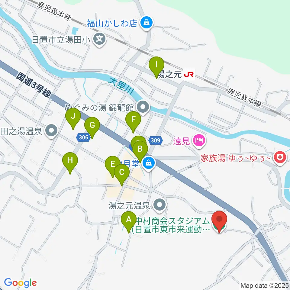 中村商会スタジアム周辺のファミレス・ファーストフード一覧地図