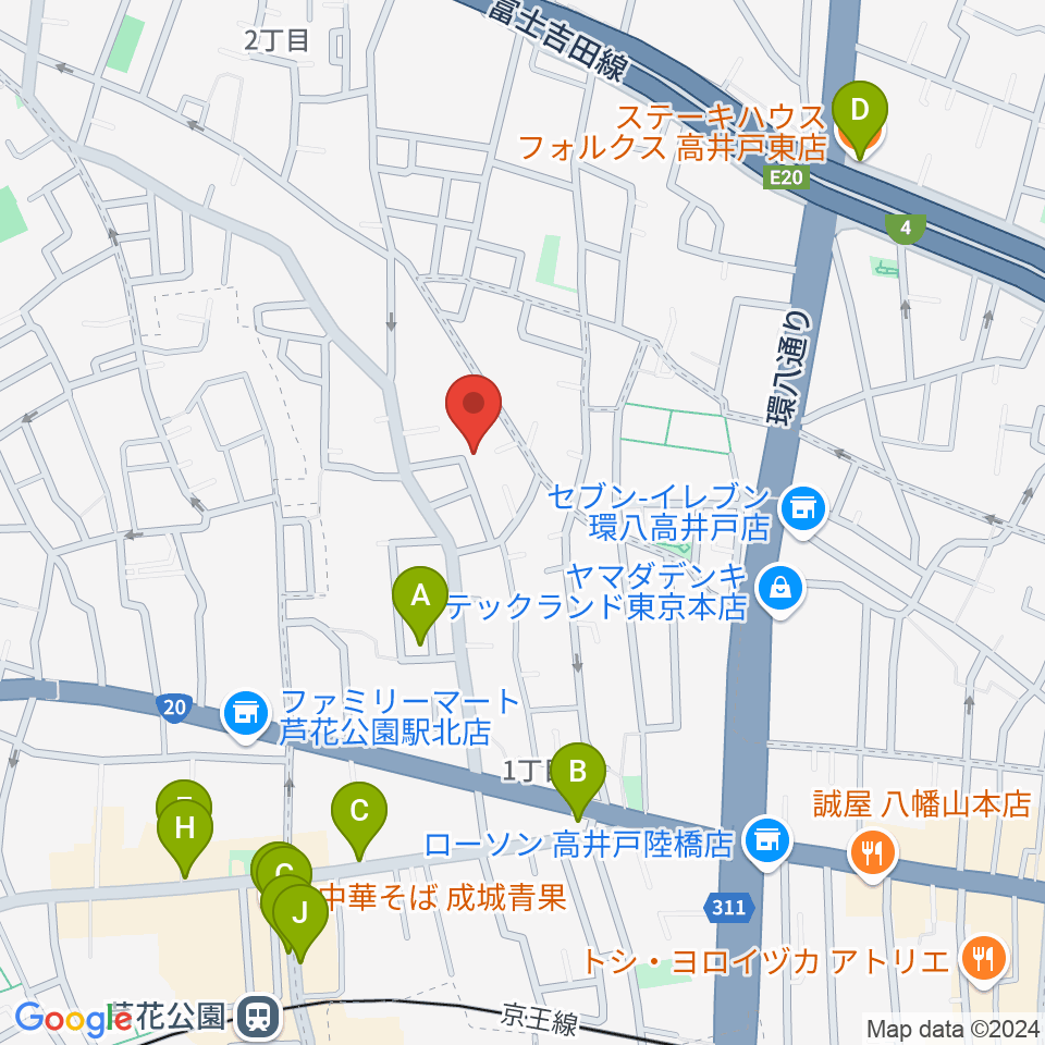 スタジオフォレスタ周辺のファミレス・ファーストフード一覧地図