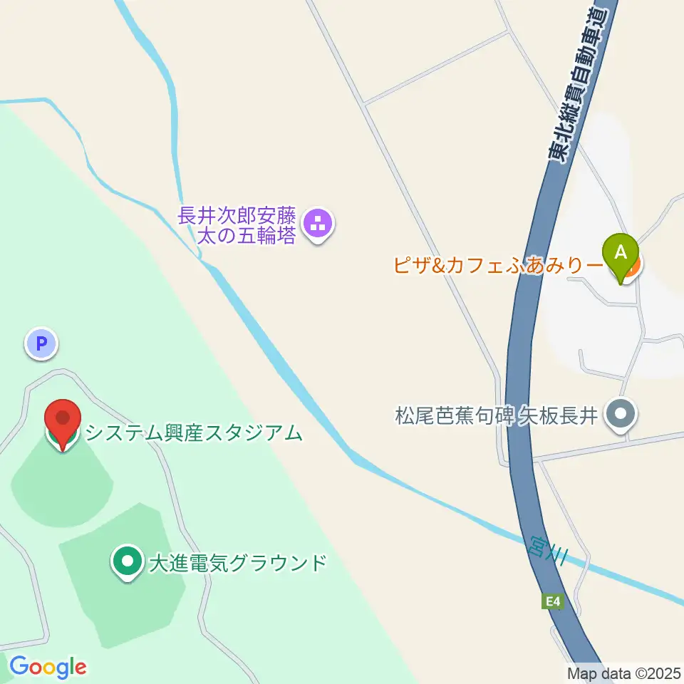 システム興産スタジアム周辺のファミレス・ファーストフード一覧地図