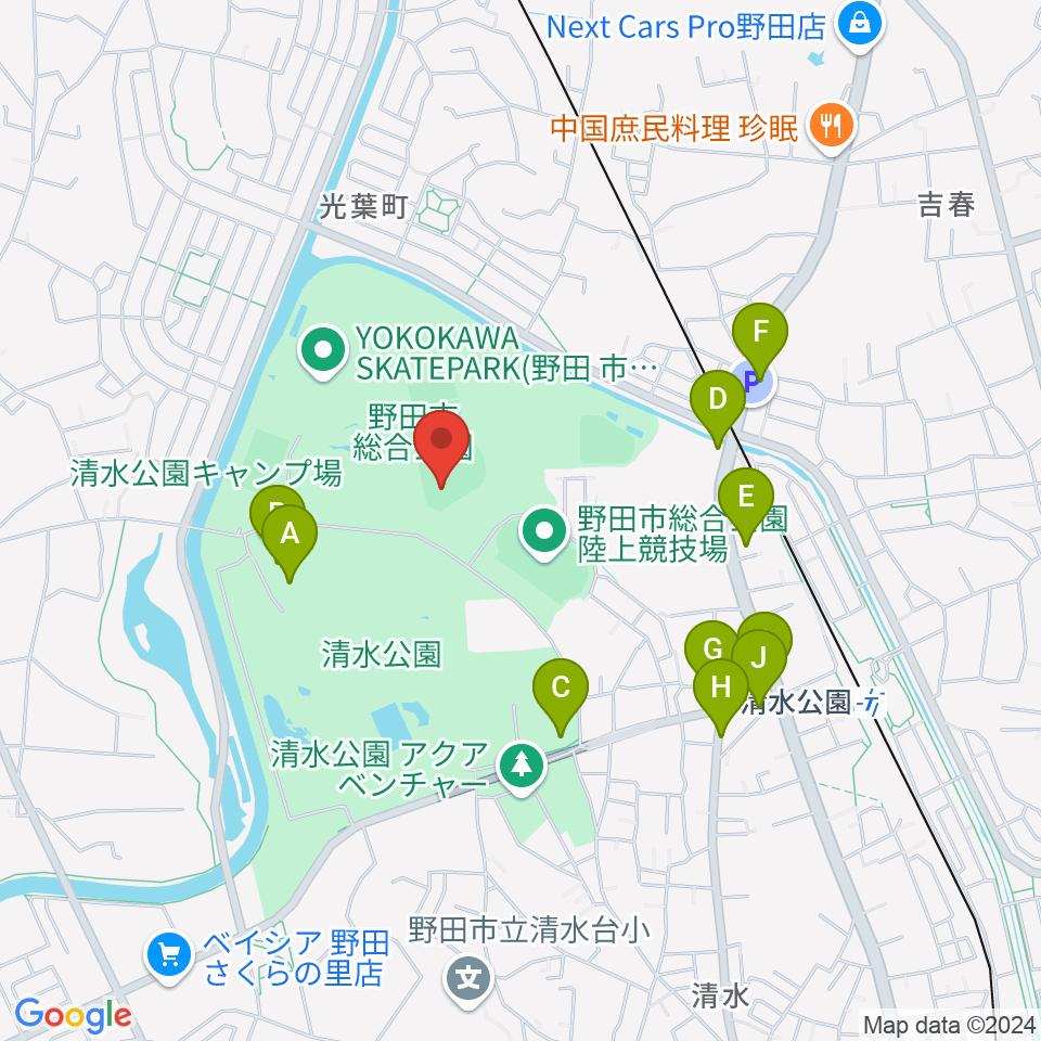 SAN-POWスタジアム野田周辺のファミレス・ファーストフード一覧地図