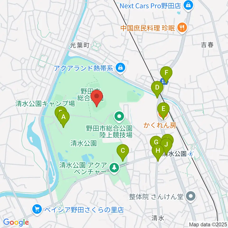 SAN-POWスタジアム野田周辺のファミレス・ファーストフード一覧地図