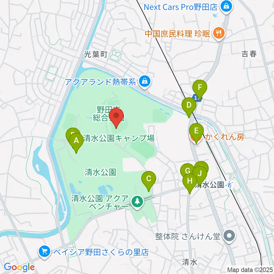 SAN-POWスタジアム野田周辺のファミレス・ファーストフード一覧地図