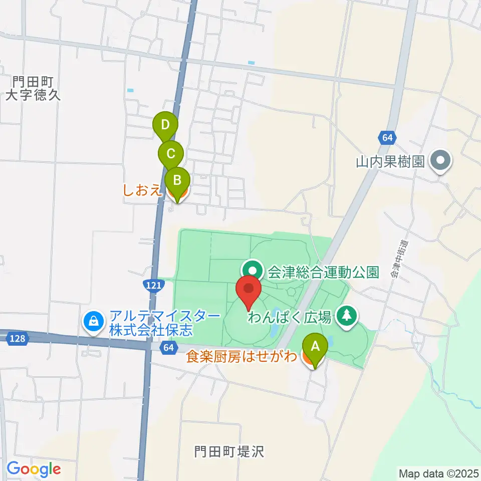 あいづ球場周辺のファミレス・ファーストフード一覧地図