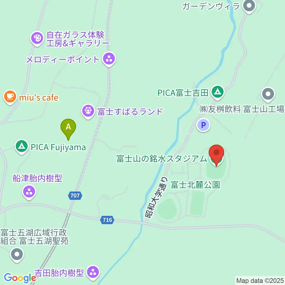 富士山の銘水スタジアム周辺のファミレス・ファーストフード一覧地図