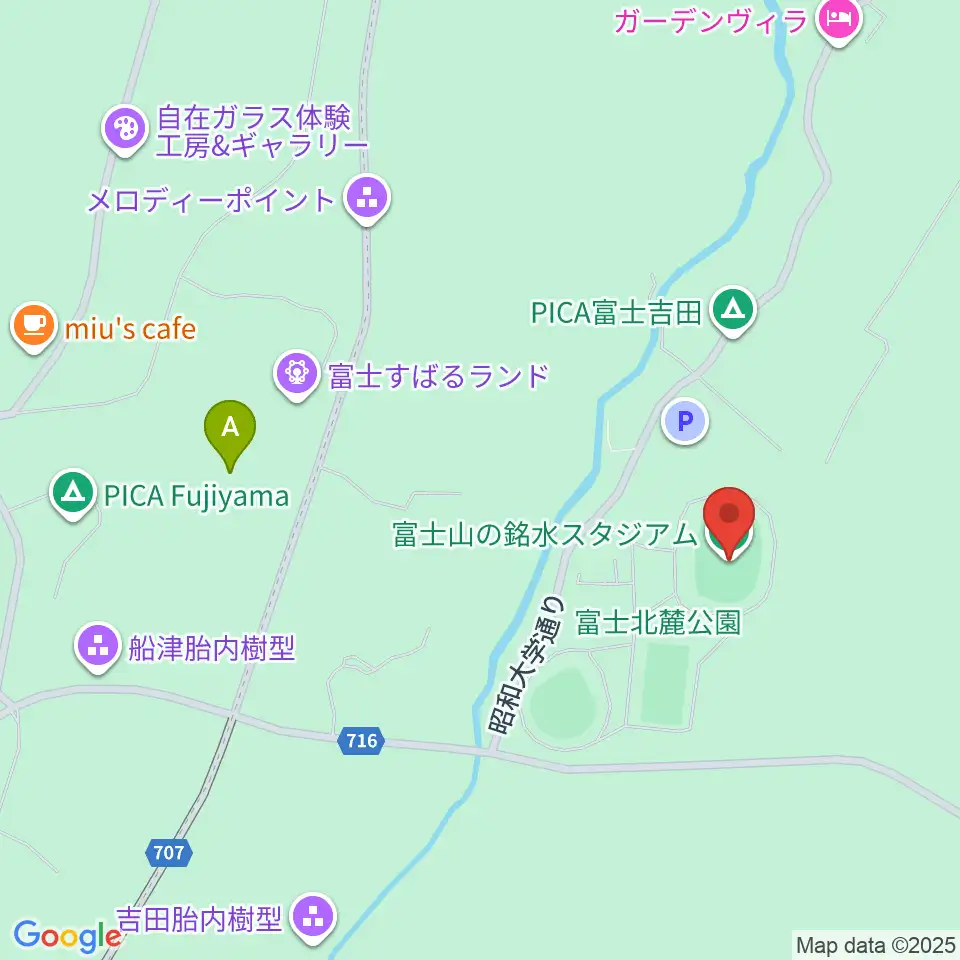 富士山の銘水スタジアム周辺のファミレス・ファーストフード一覧地図