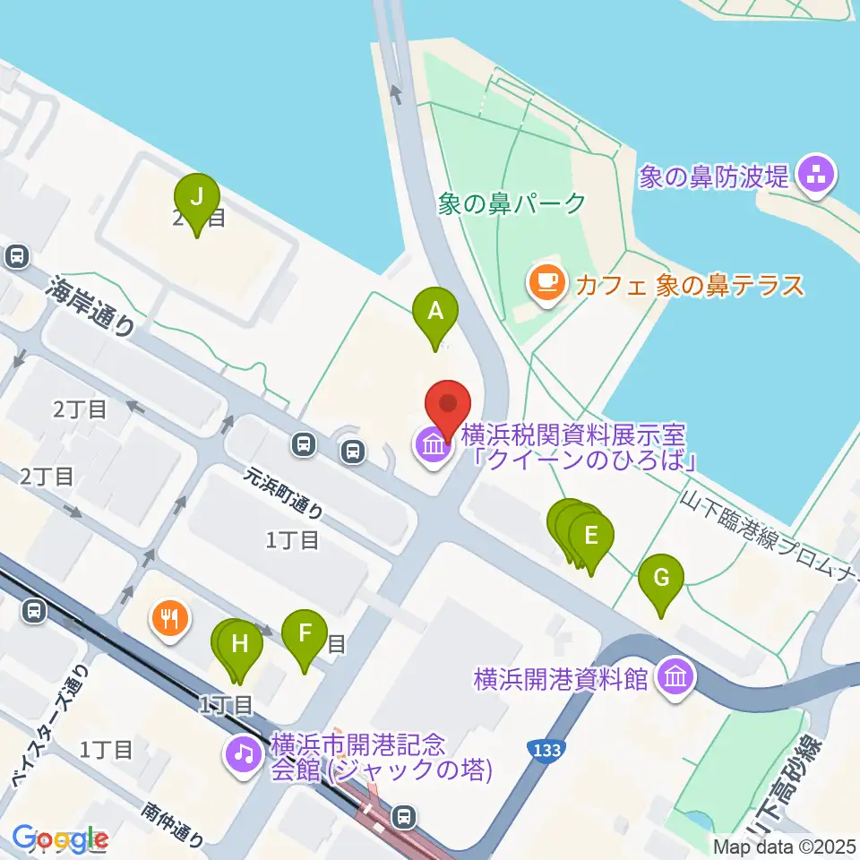 横浜税関資料展示室クイーンのひろば周辺のファミレス・ファーストフード一覧地図