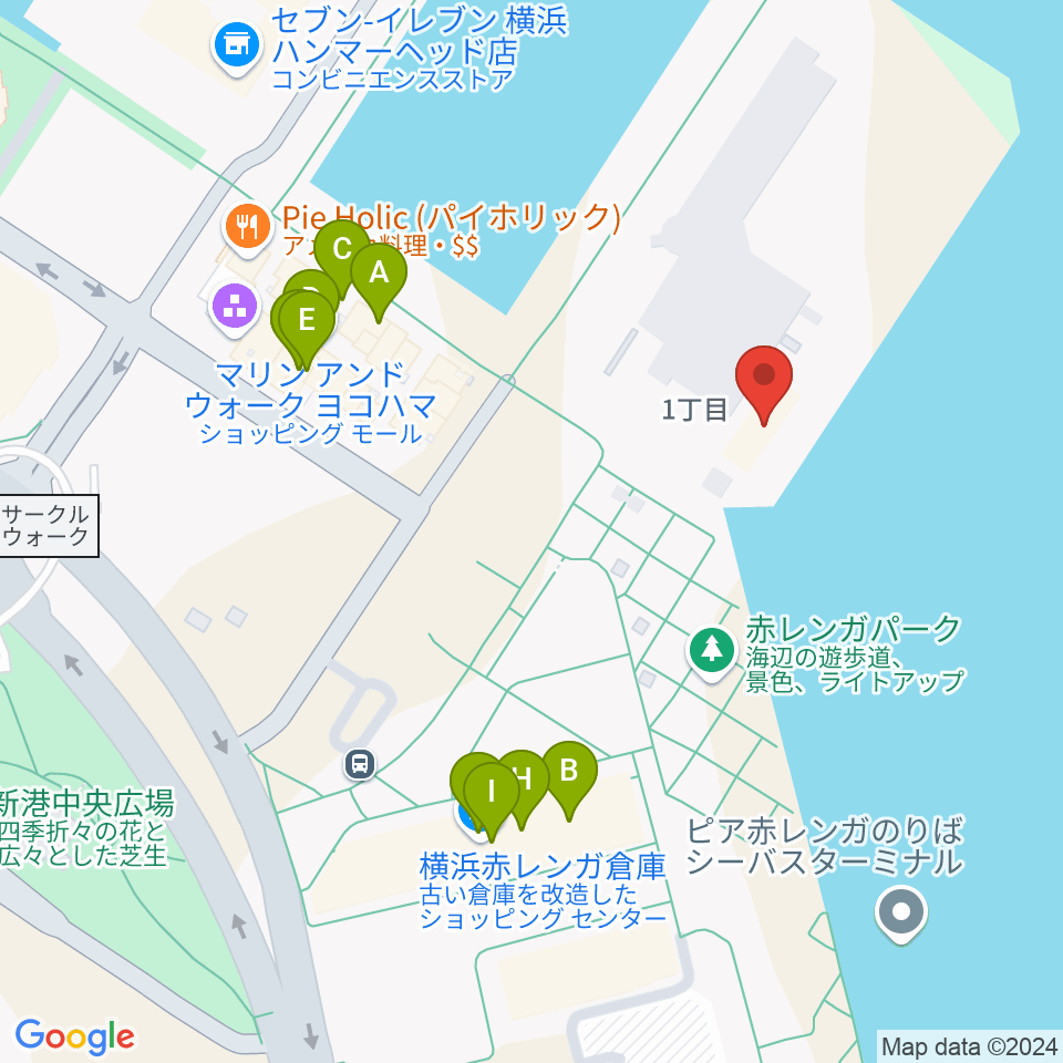 海上保安資料館横浜館周辺のファミレス・ファーストフード一覧地図