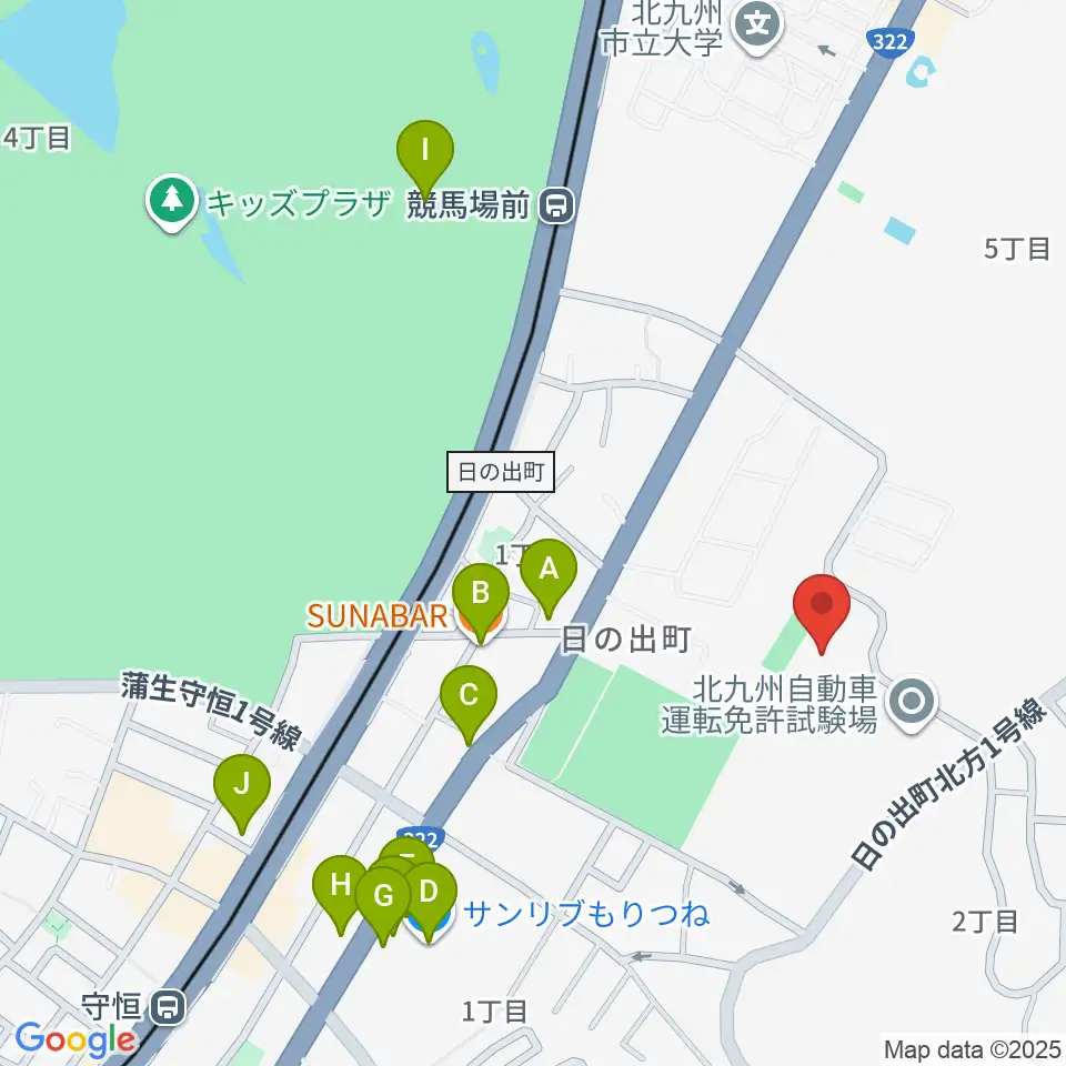 大庭産業アリーナ小倉南周辺のファミレス・ファーストフード一覧地図