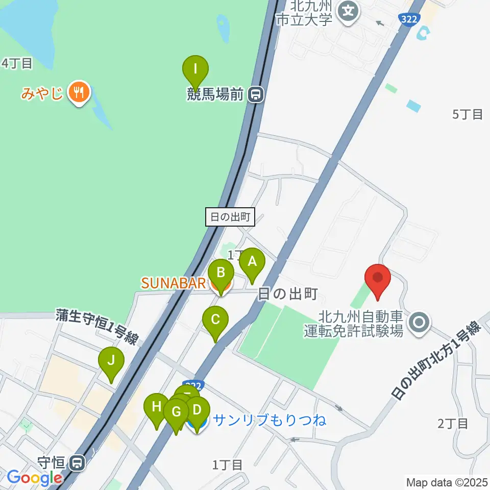 大庭産業アリーナ小倉南周辺のファミレス・ファーストフード一覧地図