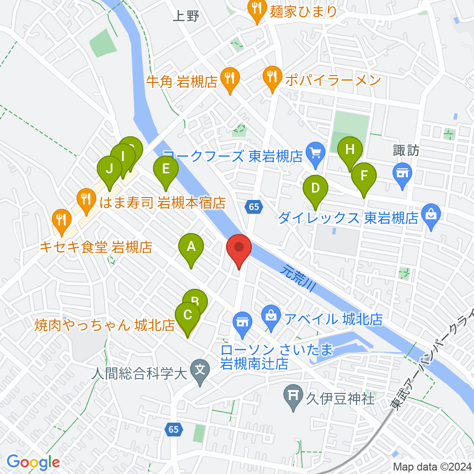 ミネラルウォーターサウンドスタジオ周辺のファミレス・ファーストフード一覧地図