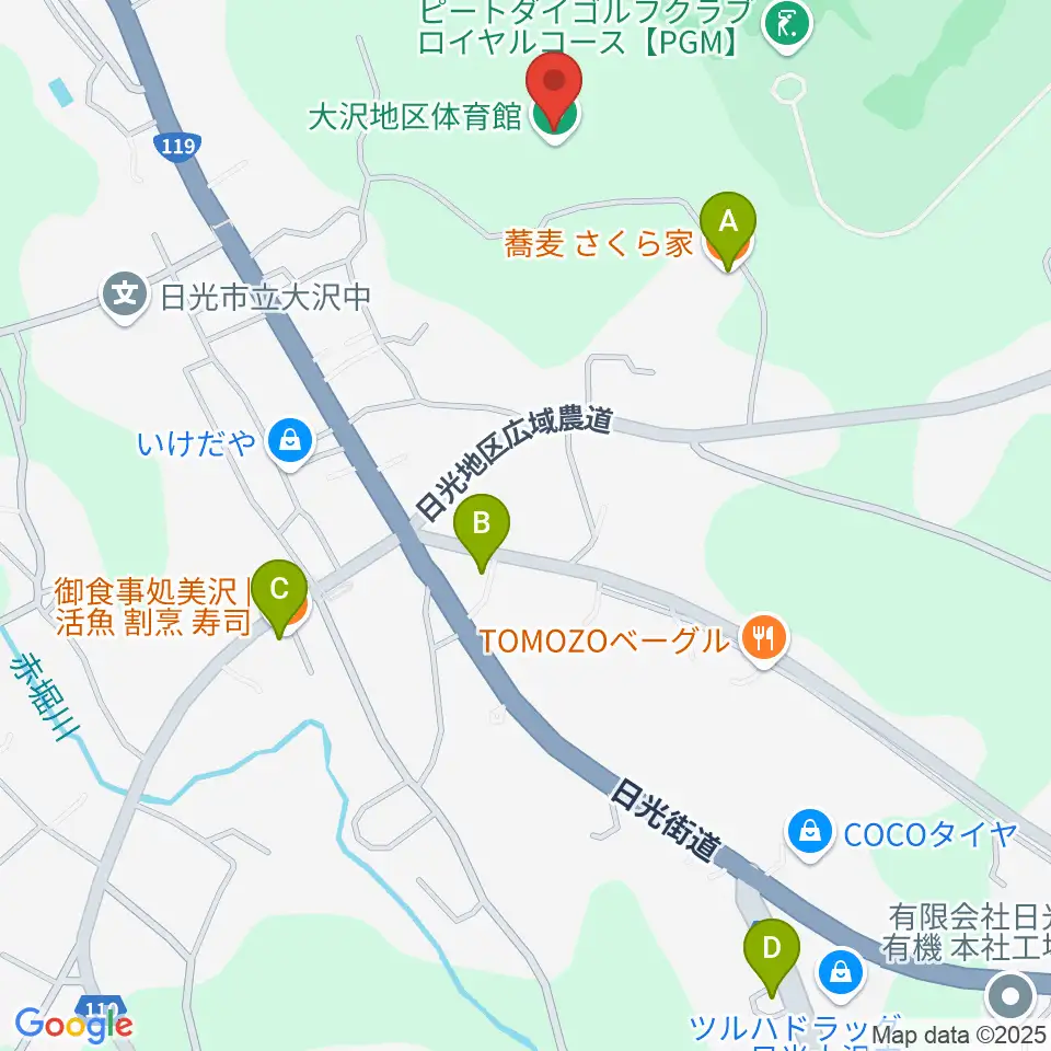 サンコー体育館周辺のファミレス・ファーストフード一覧地図