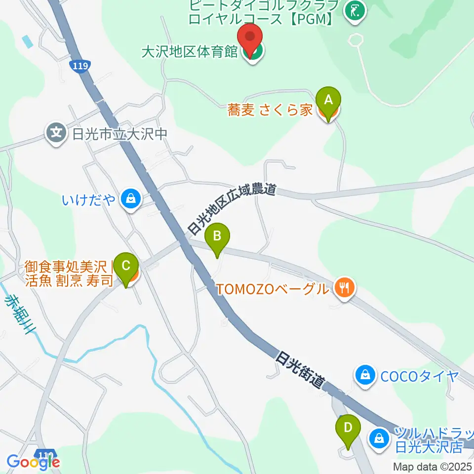 サンコー体育館周辺のファミレス・ファーストフード一覧地図