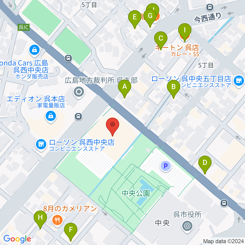 IHIアリーナ呉周辺のファミレス・ファーストフード一覧地図