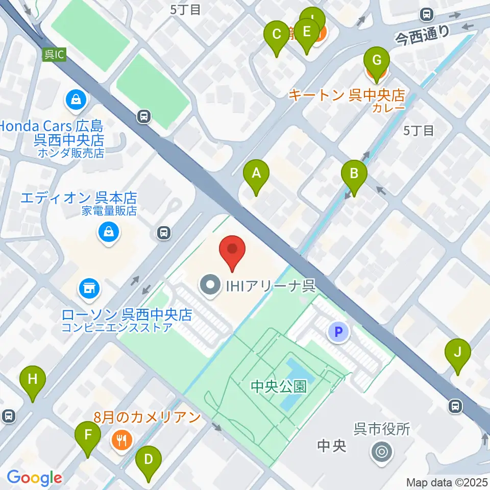 IHIアリーナ呉周辺のファミレス・ファーストフード一覧地図