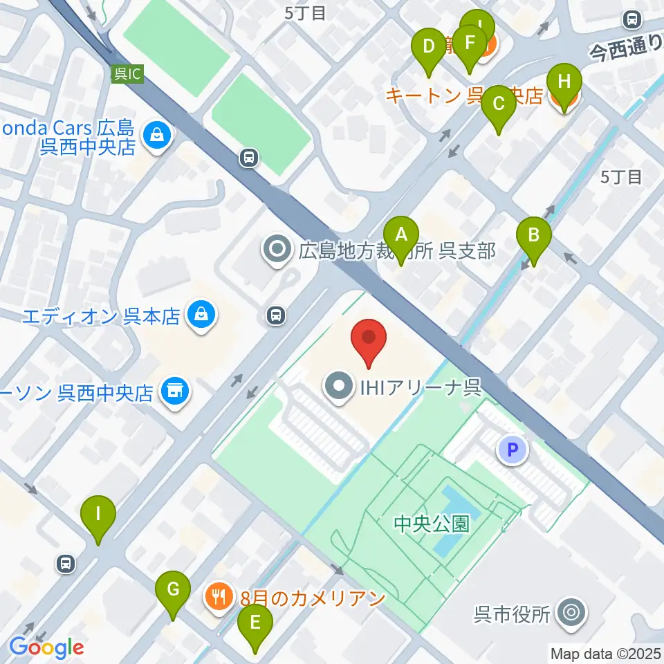 IHIアリーナ呉周辺のファミレス・ファーストフード一覧地図