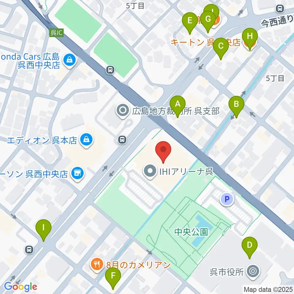 IHIアリーナ呉周辺のファミレス・ファーストフード一覧地図