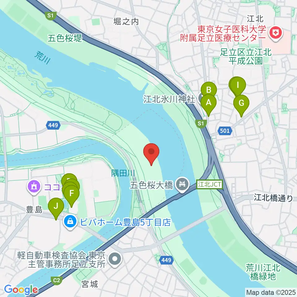 豊島五丁目グリーンスポーツ広場陸上競技場周辺のファミレス・ファーストフード一覧地図