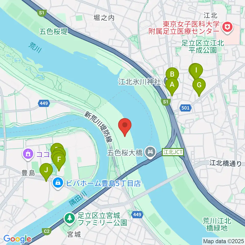 豊島五丁目グリーンスポーツ広場少年野球場周辺のファミレス・ファーストフード一覧地図