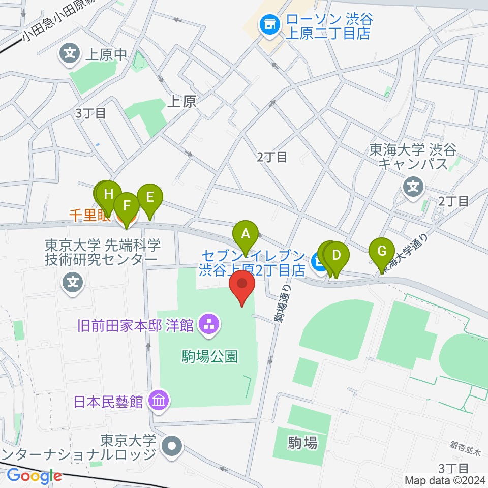 日本近代文学館周辺のファミレス・ファーストフード一覧地図