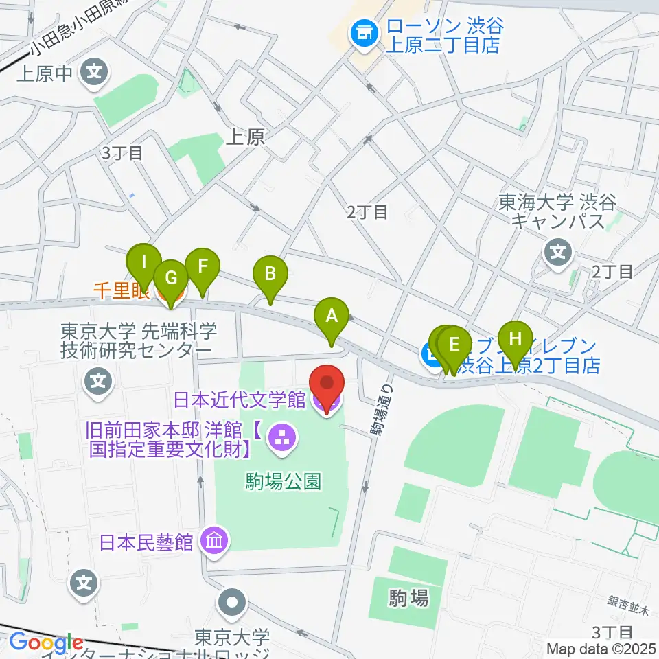日本近代文学館周辺のファミレス・ファーストフード一覧地図