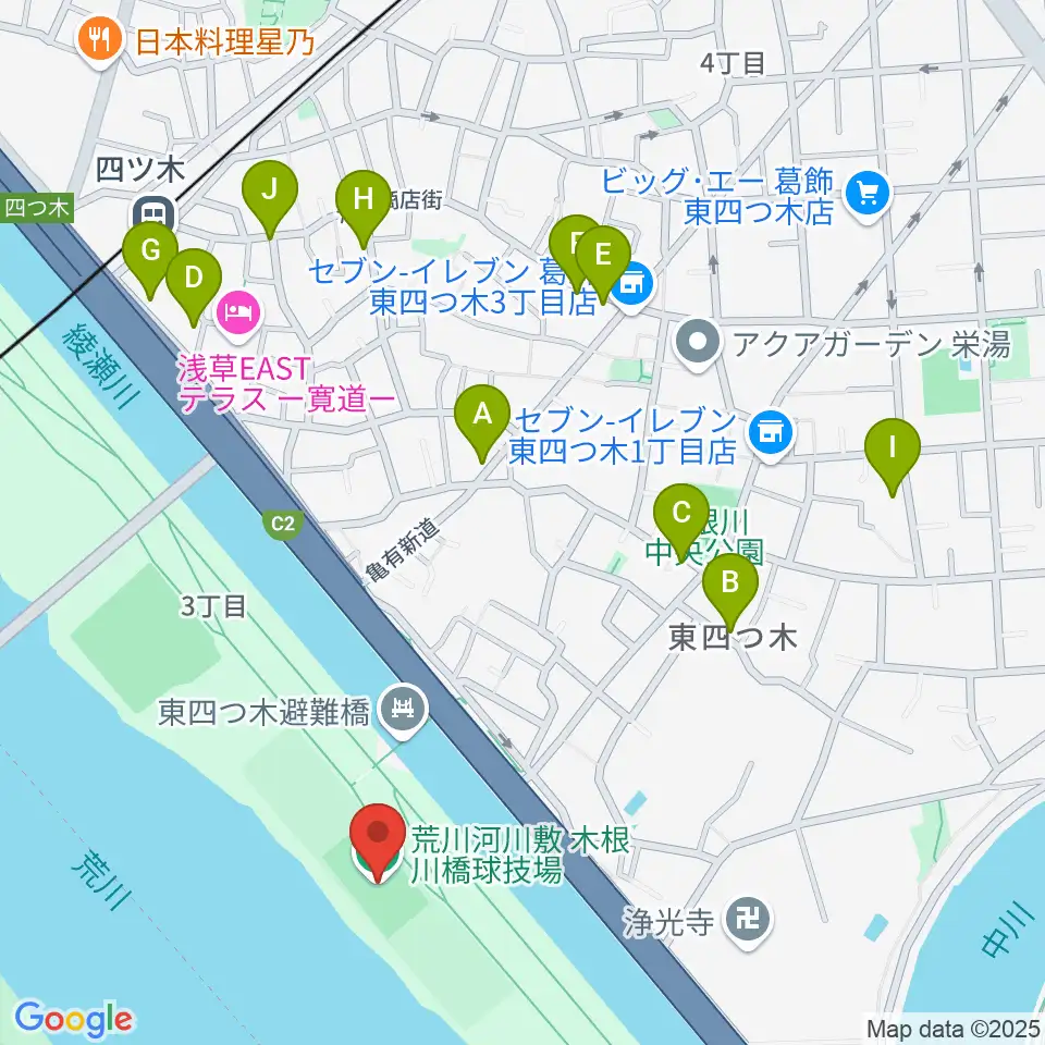 木根川橋球技場周辺のファミレス・ファーストフード一覧地図