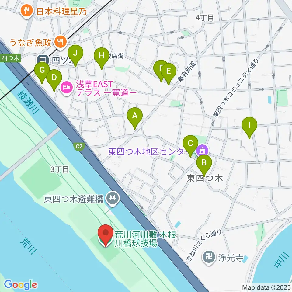 木根川橋球技場周辺のファミレス・ファーストフード一覧地図
