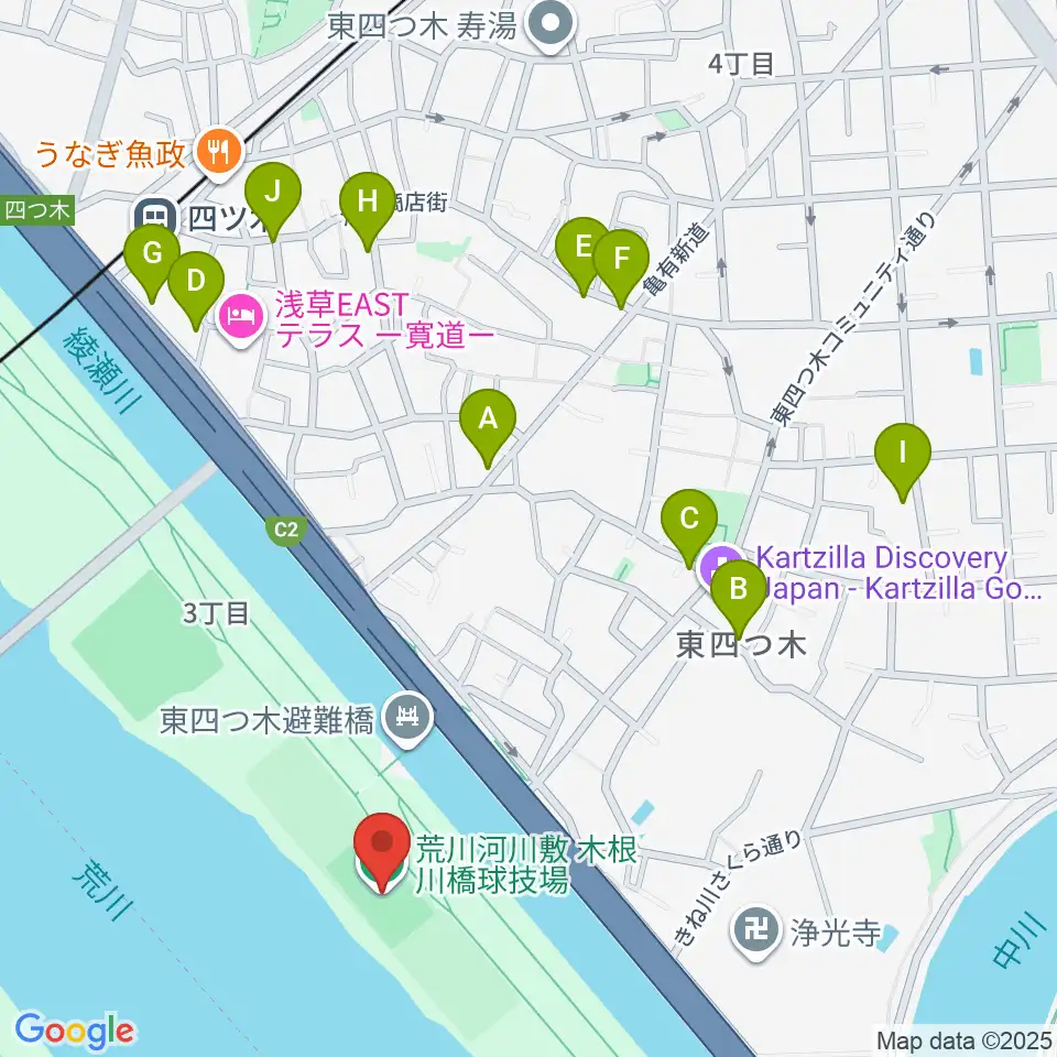 木根川橋球技場周辺のファミレス・ファーストフード一覧地図